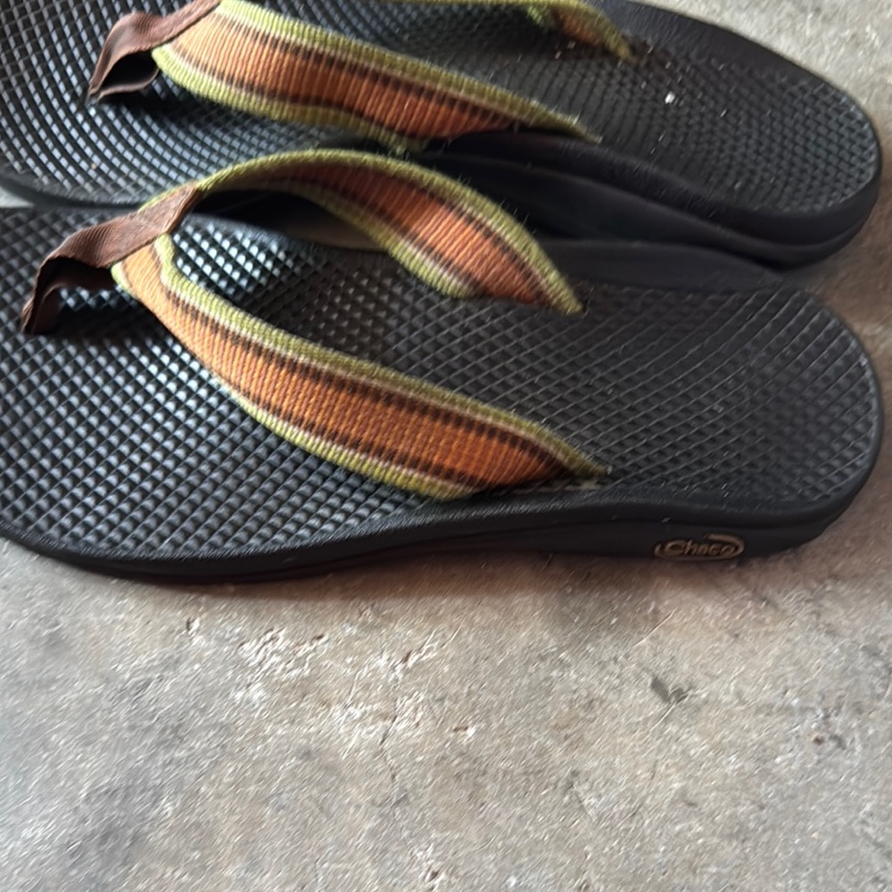 Chaco Black and Brown Flip-Flop Sandals with Striped Straps